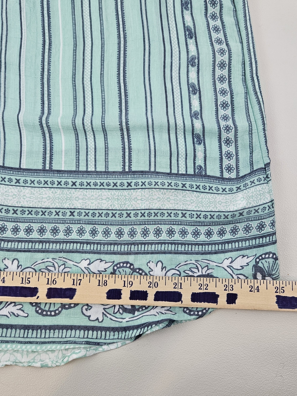 St. John's Bay XL Mint Green Sleeveless Henley Boho Top Stripe Floral Hem - Picture 12 of 16